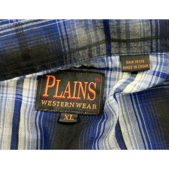 Plains Western Wear Shirt Mens XL Blue Black Pearl Snap Plaid Cowboy Western Y2K - Picture 3 of 10